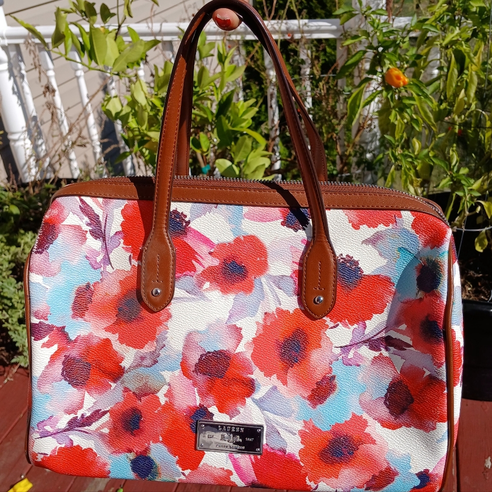 Lauren Ralph Lauren Red and Blue Floral Satchel - Picture 8 of 16
